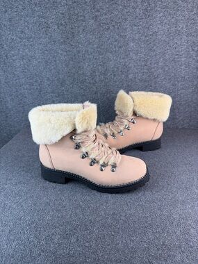 J.Crew Nordic Boot Leather Faux Fur Lined Pink Lace-Up  Size 7M